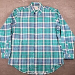 Brooks Brothers Madison L Plaid‎ Button Down Long Sleeve Shirt Mens